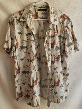 Lobster Print Button Down Shirt Mens XL Cotton Casual Vacation Palm Trees